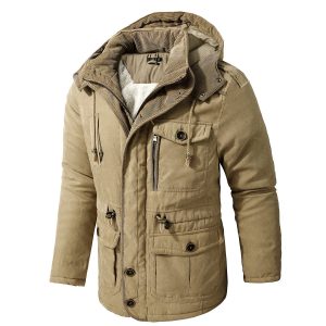Men's Cashmere Hooded Thickened Multi Pocket Casual Coat Padded Jacket, Jackets&Coats, WAYRATES