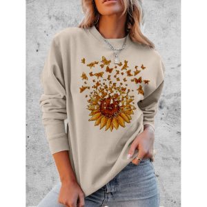 Women's Butterfly Sunflower Graphic Print Comfortable Soft Sweatshirt Tops, women tops,  COTOSEN