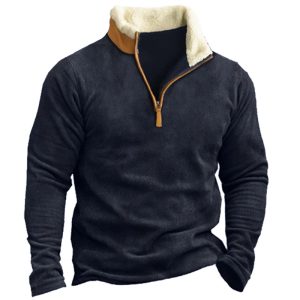 Men's Zip Collar Fleece Lamb Wool Thermal Sweatshirt, Tactical Sweatshirts & Hoodies,  COTOSEN