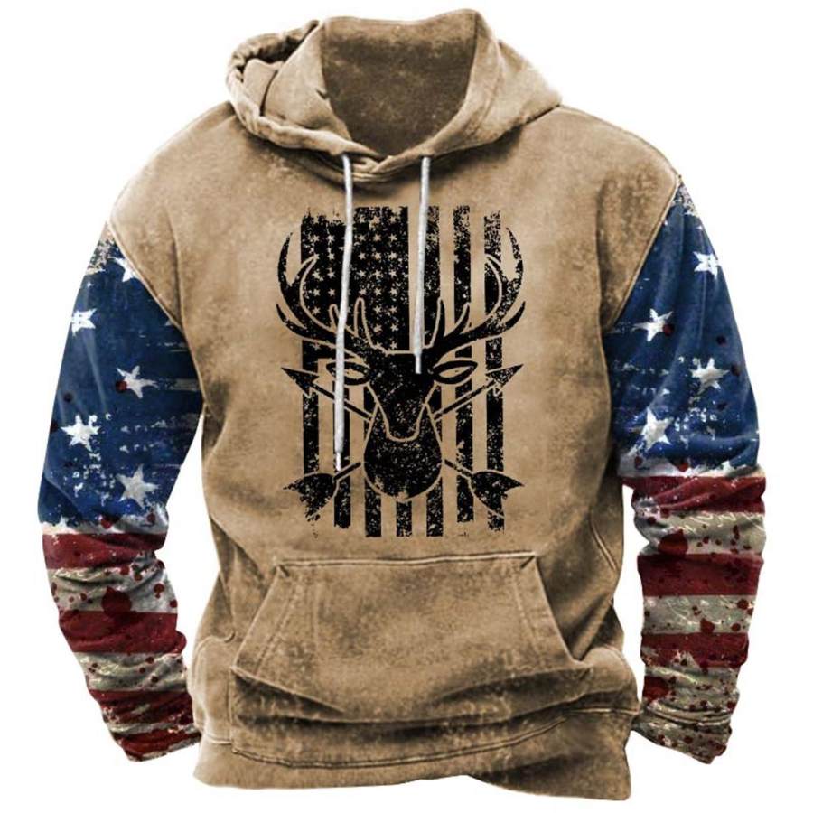 Men's Deer Hunting American Flag Print Hoodie, Hoodies&Sweatshirts, WAYRATES