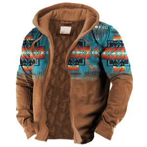 Men's Contrast Cowboy Aztec Christmas Hooded Jacket, Jackets&Coats, WAYRATES