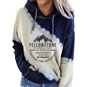 Women's Yellowstone Park Print Hooded Sweatshirt, women tops,  COTOSEN
