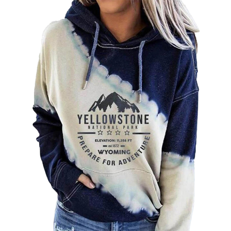 Women's Yellowstone Park Print Hooded Sweatshirt, women tops, COTOSEN