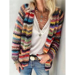 Women's Colorful Casual Woolen Cardigan, women tops, COTOSEN