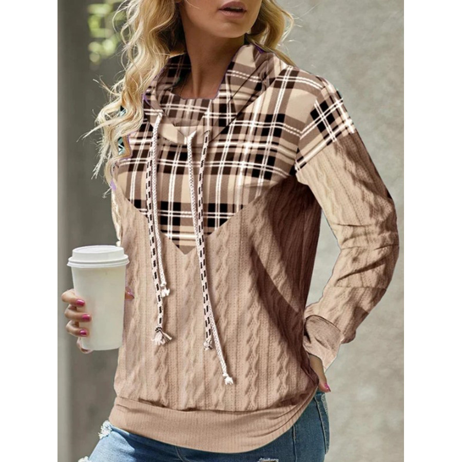 Women's Retro Plaid Contrast Color Stitching Jacquard Knit Casual Sweater, women tops, COTOSEN