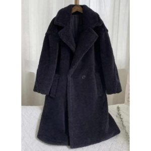 Women's Retro Solid Color Loose Lamb Wool Long Coat, women tops, COTOSEN