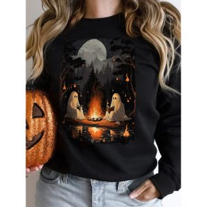 Women's Vintage Halloween Pumpkin Print Sweatshirt, women tops,  COTOSEN
