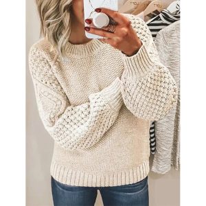 Women's Casual Jacquard Knitted Sweater, women tops, COTOSEN