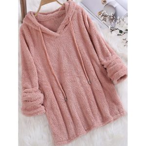 Women's Solid Color Double Sided Velvet Long Sleeve Hooded Pajamas, women tops, COTOSEN
