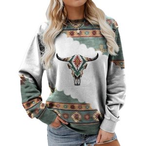 Women's Retro Western Ethnic Printed Sweater, women tops,  COTOSEN