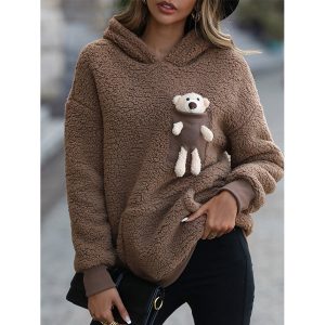 Women's Bear Sweater Lambs Wool Fleece Hooded Sweater, women tops,  COTOSEN