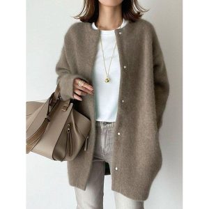 Women's Solid Color Soft Knitted Loose Jacket Cardigan, women tops, COTOSEN