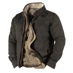 Men's Vintage Thick Stand Collar Pocket Tactical Jacket, Tactical Jackets & Coats,  COTOSEN