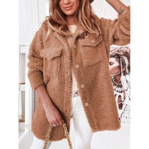 Polar Fleece Lapel Loose Solid Color Coat, women tops,  COTOSEN