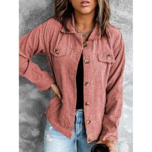 Solid Color Corduroy Casual Jacket, women tops,  COTOSEN