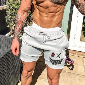 Men's Fashion Smiley Print Casual Slim Fit Shorts, BOTTOMS, WAYRATES