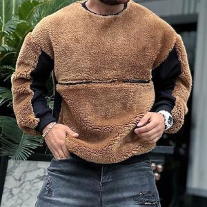 Lamb Velvet Stitching Crew Neck Sweatshirt, Hoodies&Sweatshirts, WAYRATES