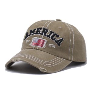 Men's Women's American Flag Embroidered Washed Retro Cap, Hats, WAYRATES