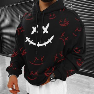 Men's Casual Smiley Print Sweatshirt Hoodie, Hoodies&Sweatshirts, WAYRATES