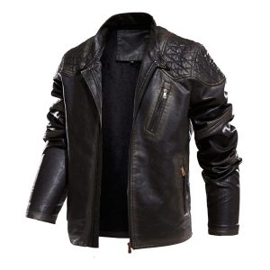 Men's Fashion Multi Pocket Zipper Design Iocomotive Outdoor Sports Plush Leisure Leather Jackets, Jackets&Coats, WAYRATES