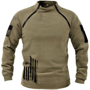 Men's Outdoor Zipper Stand Collar Windproof Fleece Top, Hoodies&Sweatshirts, WAYRATES