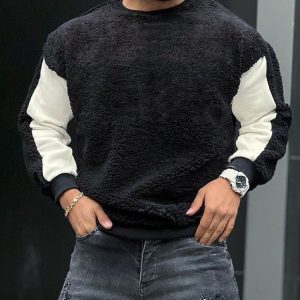 Cashmere Stitching Crew Neck Sweatshirt, Hoodies&Sweatshirts, WAYRATES