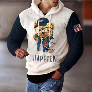 American Flag Bear Lamb Wool Warm Hoodie, Hoodies&Sweatshirts, WAYRATES