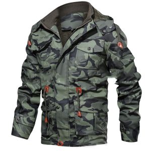 Fleece Mid-length Leather Multi-pocket Camouflage Jacket, Jackets&Coats, WAYRATES