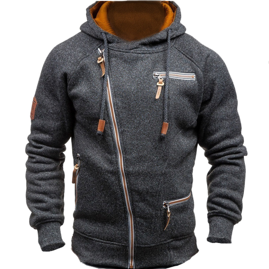 Men's Outdoor Fleece Warm Color Contrast Zipper Tactical Sweatshirt, Hoodies&Sweatshirts, WAYRATES