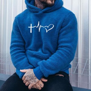 Cross Embroidered Lamb Velvet Hooded Sweatshirt, Hoodies&Sweatshirts, WAYRATES