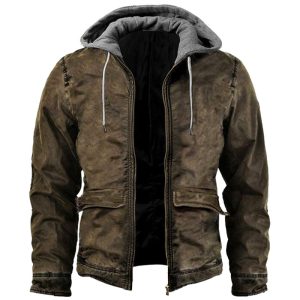 Men's Retro Outdoor Warm Tactical Hooded Panel Denim Jacket, Jackets&Coats, WAYRATES