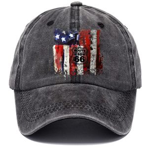 American Flag Route 66 Jesus Cross Printed Baseball Cap Washed Cotton Hat, Hats, WAYRATES