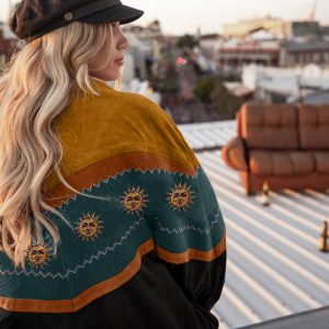 Vintage Splicing Loose Printed Color Jacket, women tops,  COTOSEN