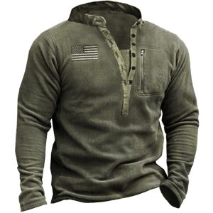 Outdoor Fleece Henley Collar Tactical Men's Sweatshirt, Tactical Sweatshirts & Hoodies,  COTOSEN