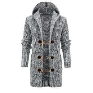 Men's Mid-Length Cardigan Hooded Knitted Jacket, Cardigan, WAYRATES