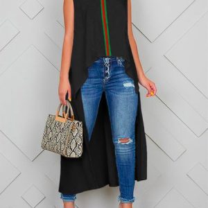 Color Block Loose Urban Crew Neck Shirt, Blouses and Shirts, color:Black|size:XXL, Stylewe