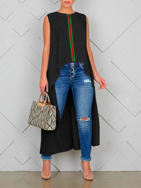 Color Block Loose Urban Crew Neck Shirt, Blouses and Shirts, color:Black|size:XXL, Stylewe