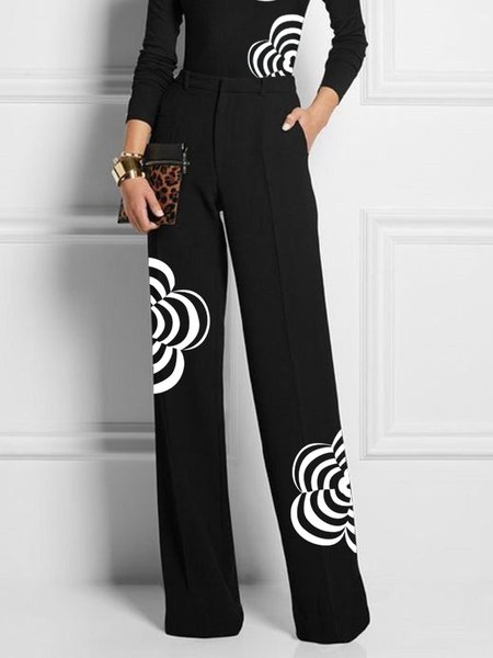 Urban Regular Fit Floral Fashion Pants, Pants, color:Black|size:XXL, Stylewe