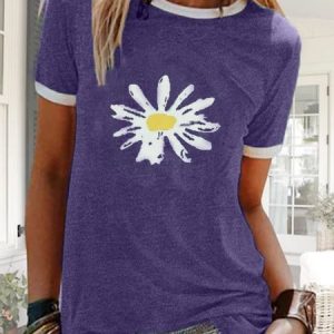 Summer Casual Floral DaisyPrinted Short Sleeve Crew Neck T-shirt, Tees & T-shirts, Roselinlin - Online Catalog