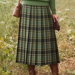 Green Plaid Printed Vintage Casual A-line Skirt, Skirts, color:Green|size:3XL, Noracora