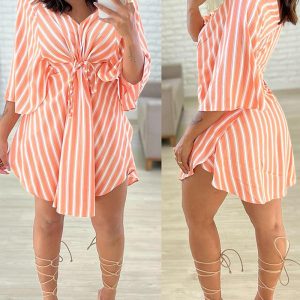 Striped Tied Detail Casual Dress, Casual Dresses, chicme - Women's Fashion Online
