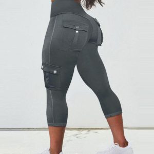Pocket Design High Waist Capris Sports Leggings, Active Pants, chicme - Women's Fashion Online