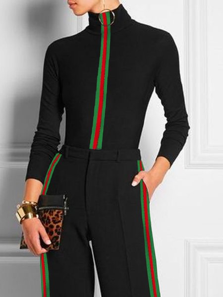 Turtleneck Tight Urban Color Block Long Sleeve T-Shirt, Tees, color:Black|size:XXL, Stylewe