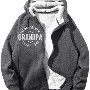 Men's Grandpa The Man The Myth The Legend Funny Graphic Printing Hoodie Zip Up Sweatshirt Warm Jacket With Fifties Fleece, Hoodies&Sweatshirts, Lilicloth.com