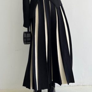 Color Block Long Urban Loose Skirt, Skirts, color:Black-white|size:XXL, Stylewe