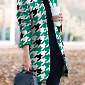 Houndstooth  Print Regular Fit Urban Blazer, Blazers, color:Green|size:XXL, Stylewe