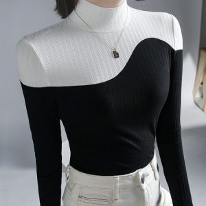 Urban Long Sleeve Color Block Stand Collar T-Shirt, Tees, color:Black|size:XXL, Stylewe
