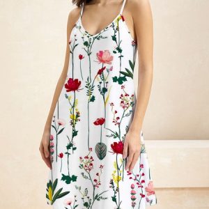 Women Floral Lace Collar Gallus Comfy Casual Short Dress, Dresses, color:Multicolor|size:XXL, Noracora