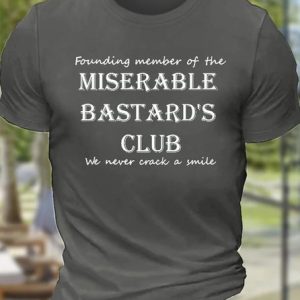 Men's Miserable Bastard's Club Text Letters Cotton Casual Crew Neck T-Shirt, T-shirts, Lilicloth.com