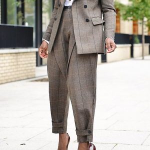 Plaid Urban Ankle Banded Pants, Pants, color:As Picture|size:XXL, Stylewe